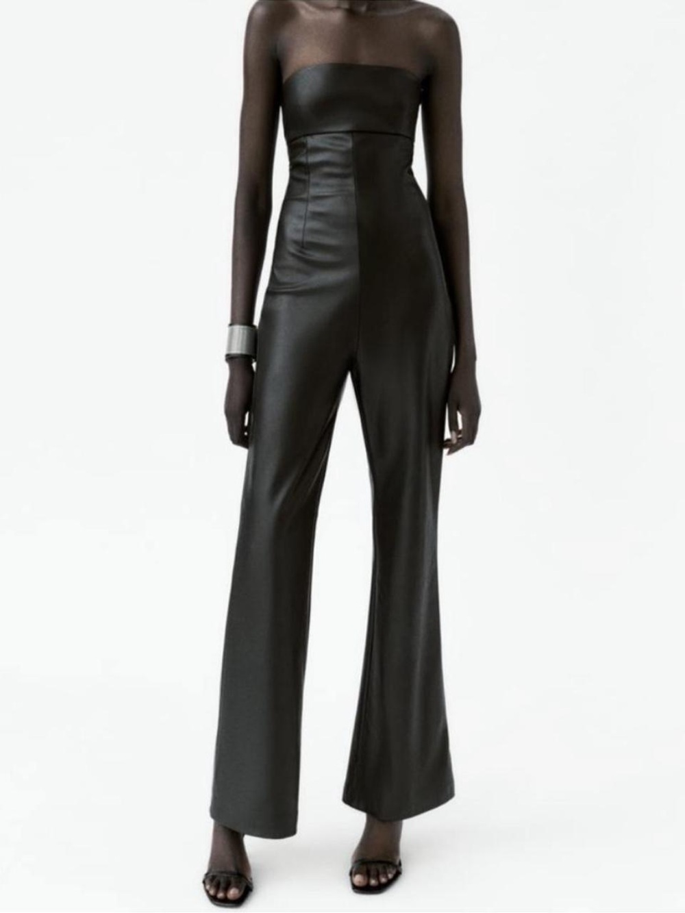 Zara black leather jumpsuit
